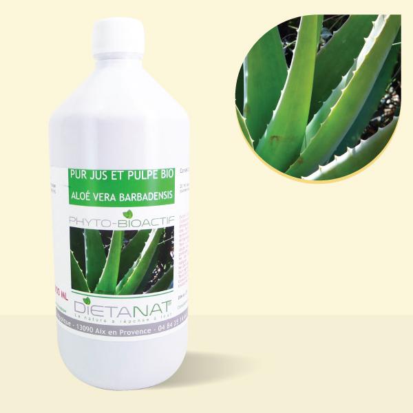 Aloe Vera barbadensis bio pur jus et pulpe  - 1000ml Extrait de plantes fraiches bio