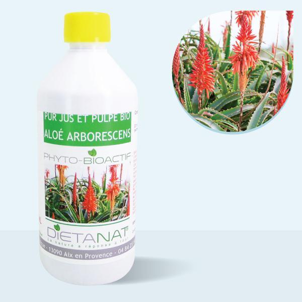 Aloe Arborescens bio pur jus et pulpe - 500ml Extrait de plantes fraiches bio