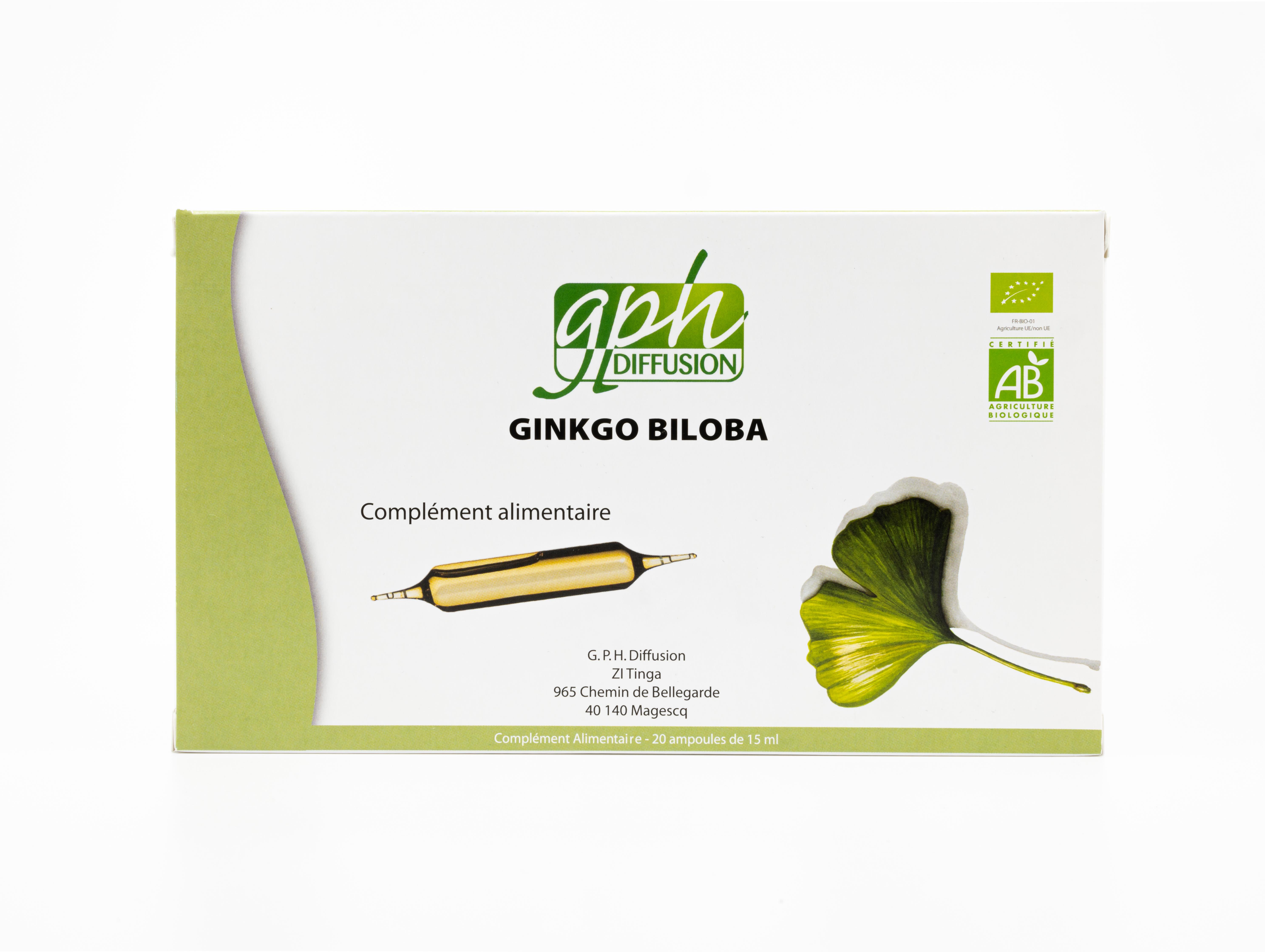 Ginkgo Biloba feuilles bio - 20 Ampoules 15ml