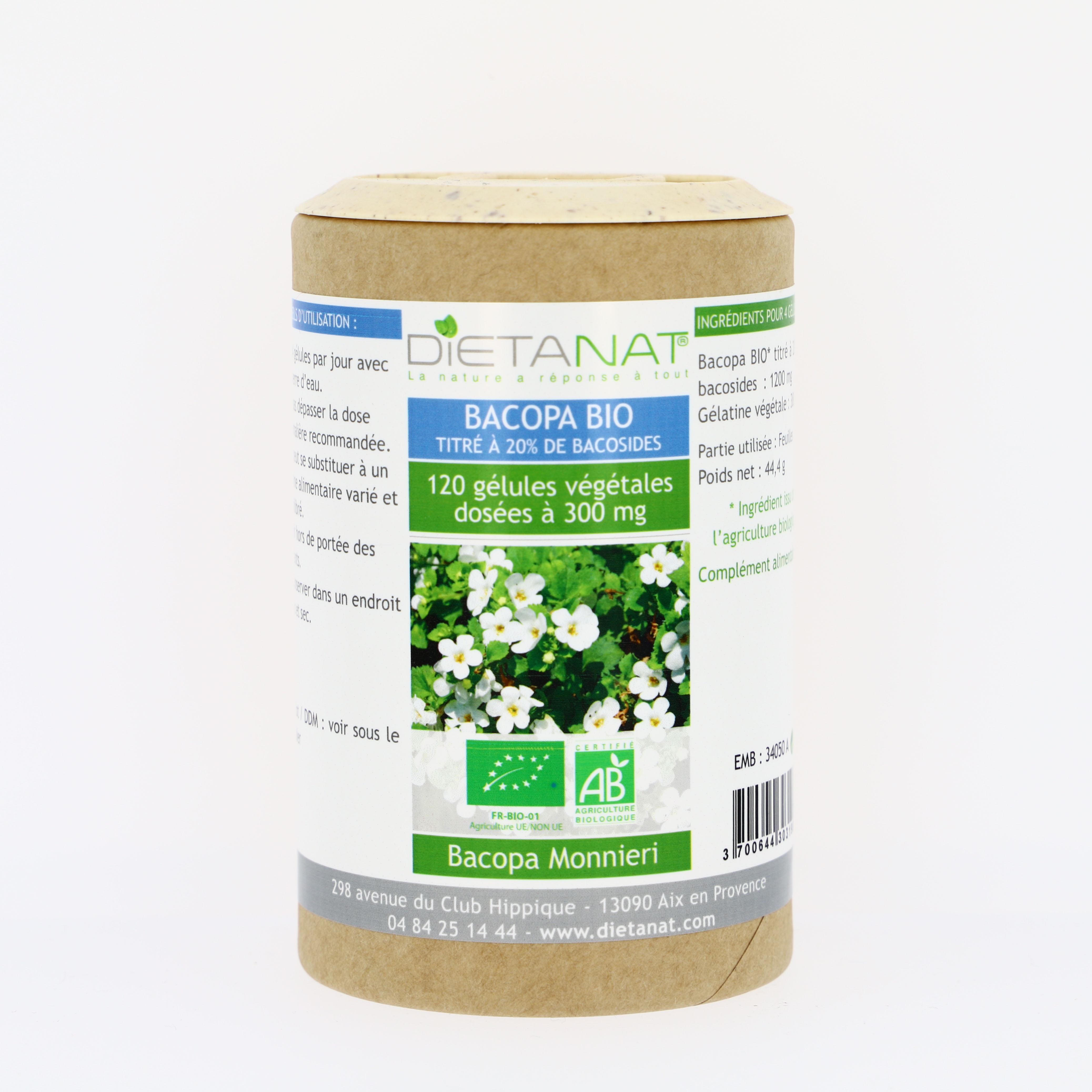 Bacopa monnieri bio 20% de Bacosides - 120 Gélules végétales 300mg