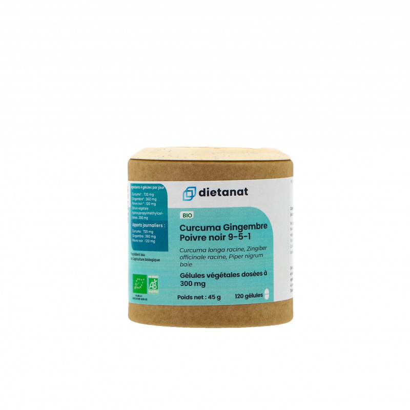 Curcuma Gingembre Poivre noir bio 9.5.1 - 120 gélules végétales 500mg